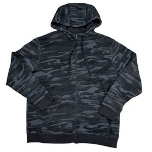 Athletic Works Black & Grey Camouflage 2 Pocket Full Zip Drawstring Hoodie L